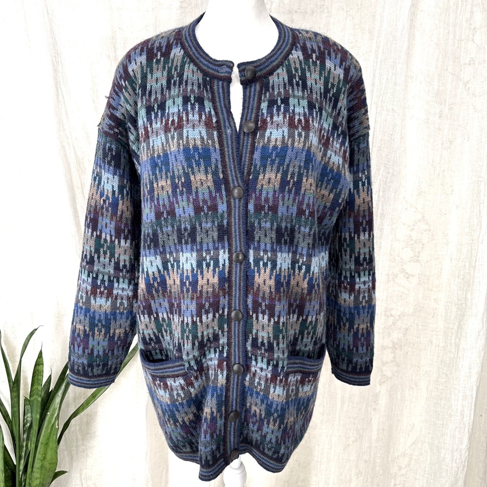 Vintage 90s Longline Oversized Alpaca Cardigan M Whimsigoth Cottage Boho Grandma
